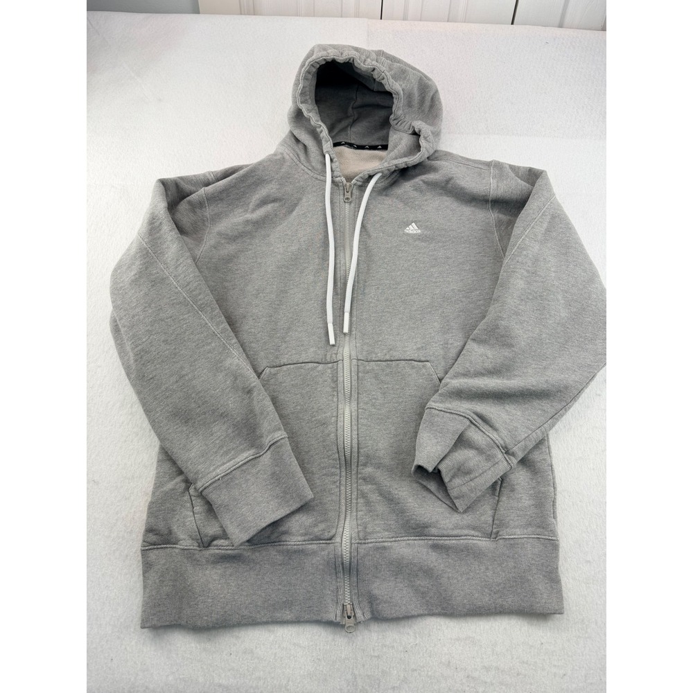 Adidas Mens Full Zip Hoodie Gray Embroidered Logo Heathered Sweatshirt Large